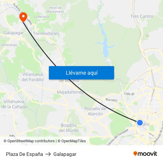 Plaza De España to Galapagar map