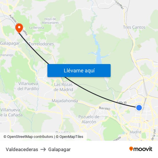 Valdeacederas to Galapagar map