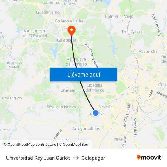 Universidad Rey Juan Carlos to Galapagar map