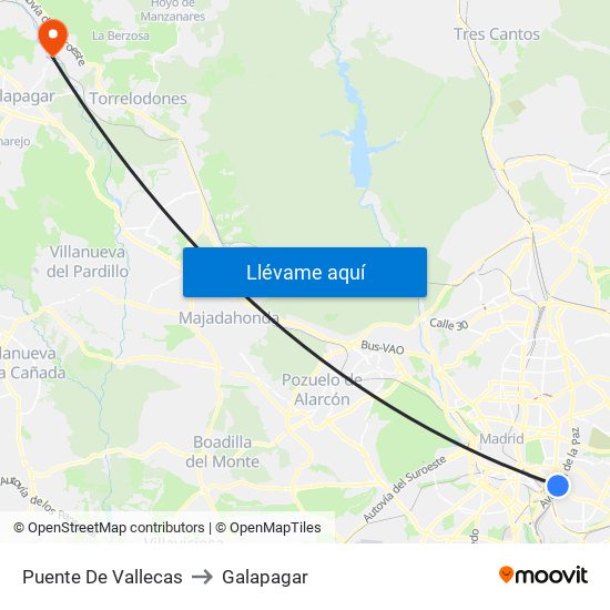 Puente De Vallecas to Galapagar map