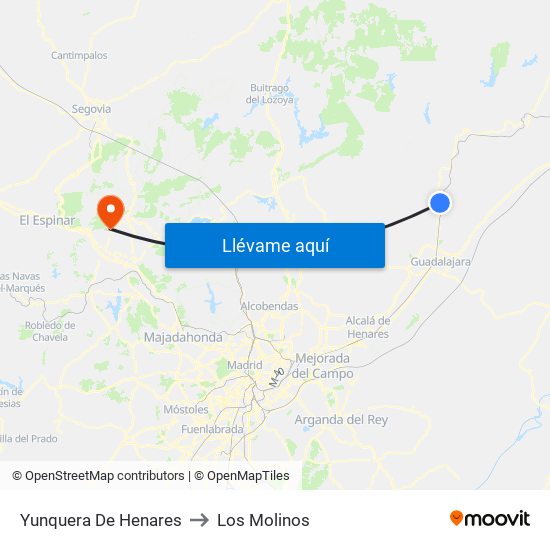 Yunquera De Henares to Los Molinos map