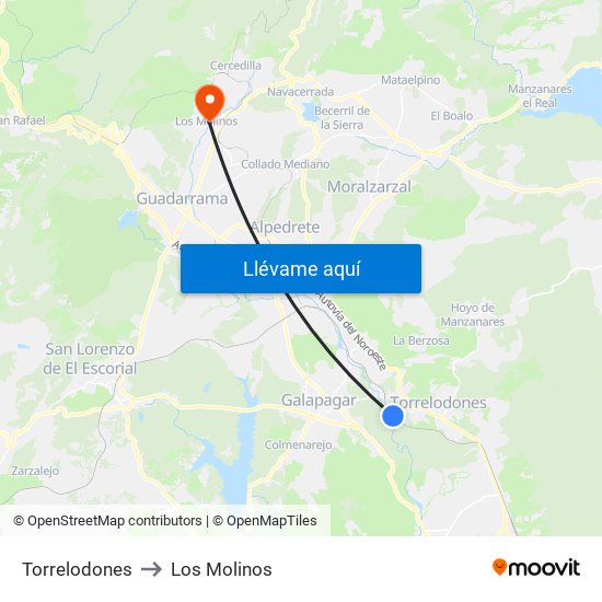 Torrelodones to Los Molinos map
