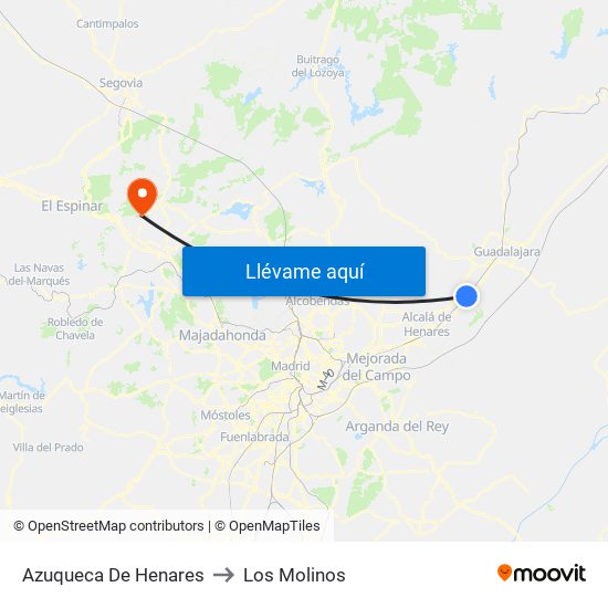 Azuqueca De Henares to Los Molinos map