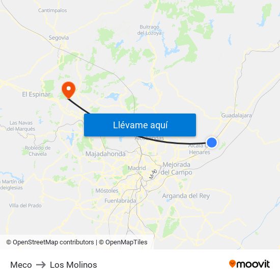 Meco to Los Molinos map