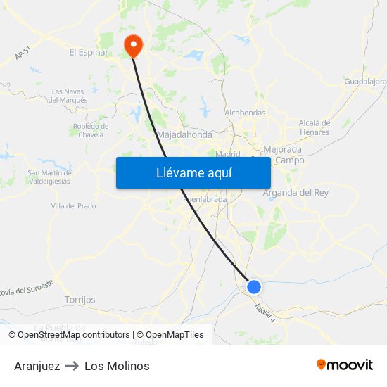 Aranjuez to Los Molinos map