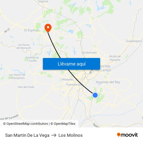 San Martín De La Vega to Los Molinos map