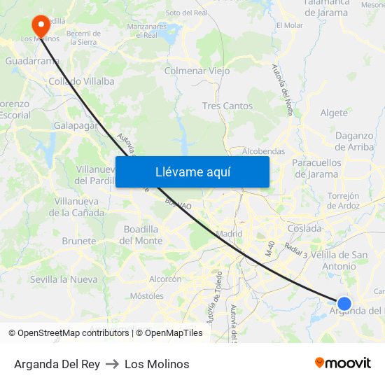Arganda Del Rey to Los Molinos map