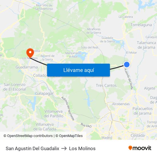 San Agustín Del Guadalix to Los Molinos map