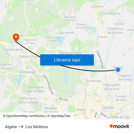Algete to Los Molinos map