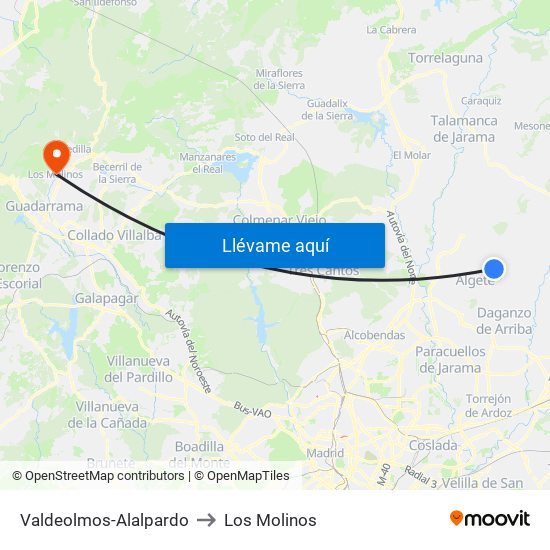 Valdeolmos-Alalpardo to Los Molinos map