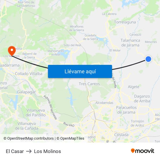 El Casar to Los Molinos map