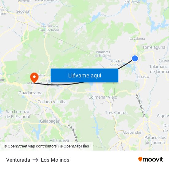 Venturada to Los Molinos map