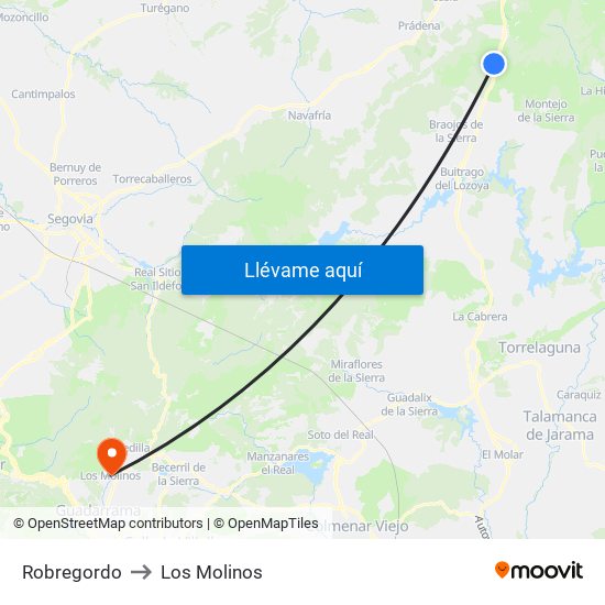 Robregordo to Los Molinos map