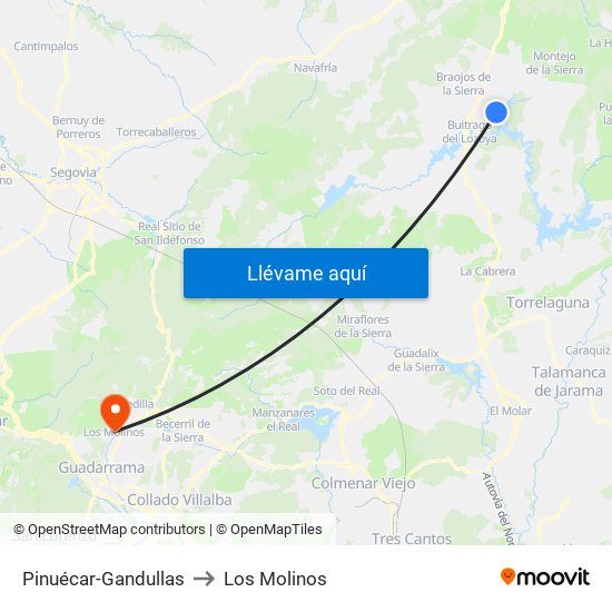 Pinuécar-Gandullas to Los Molinos map