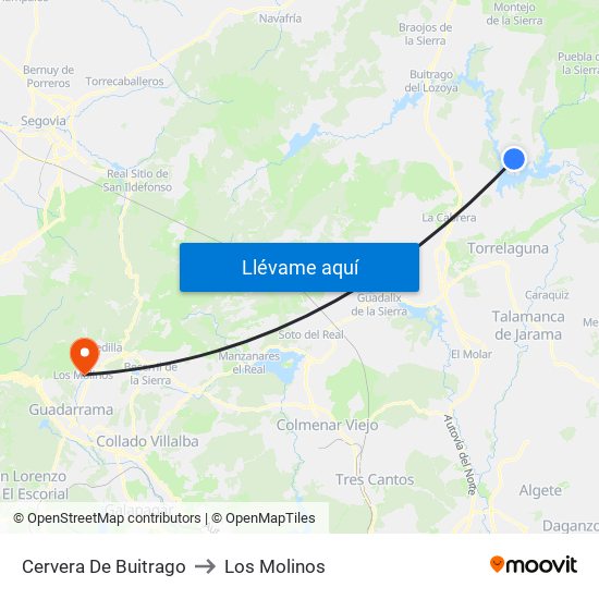Cervera De Buitrago to Los Molinos map