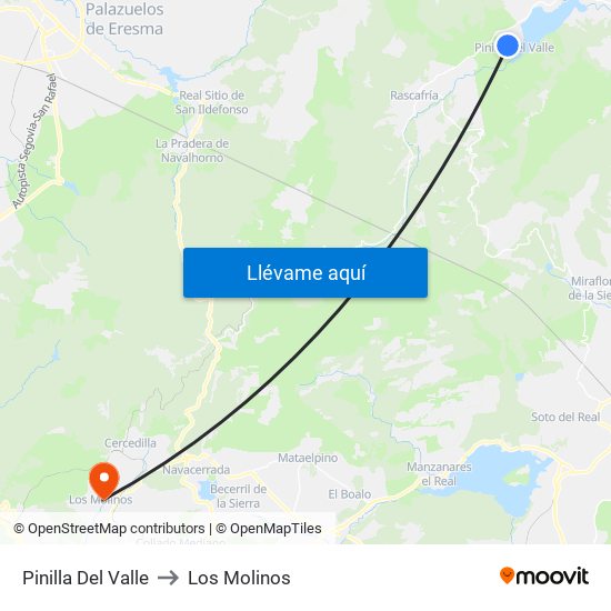 Pinilla Del Valle to Los Molinos map