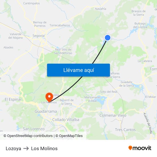 Lozoya to Los Molinos map