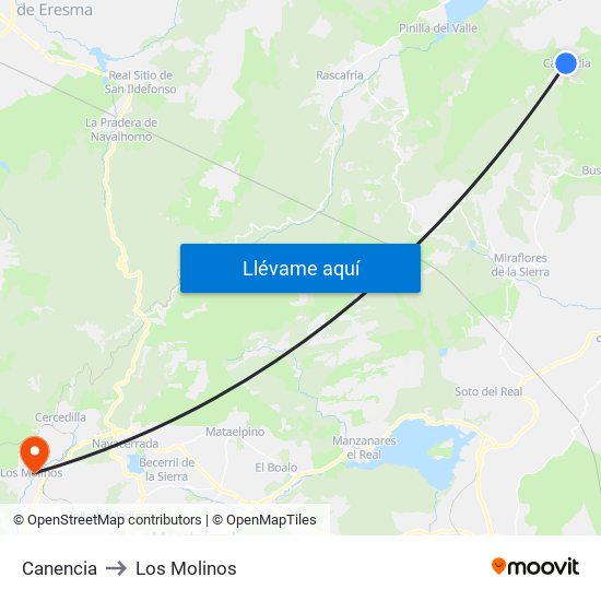 Canencia to Los Molinos map