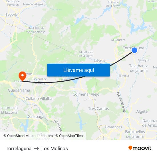 Torrelaguna to Los Molinos map