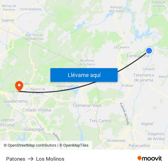 Patones to Los Molinos map
