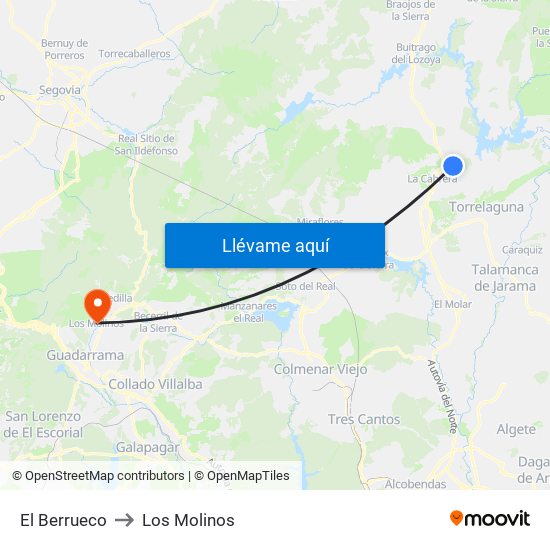 El Berrueco to Los Molinos map