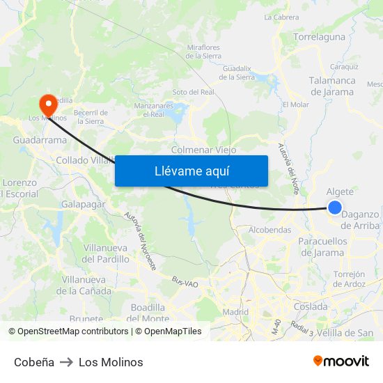 Cobeña to Los Molinos map