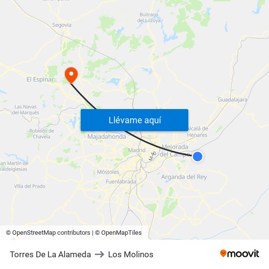 Torres De La Alameda to Los Molinos map