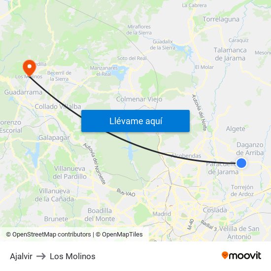 Ajalvir to Los Molinos map