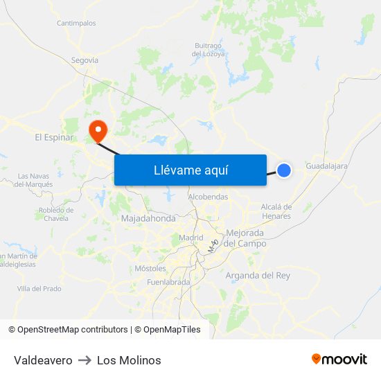 Valdeavero to Los Molinos map
