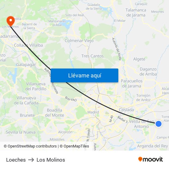 Loeches to Los Molinos map