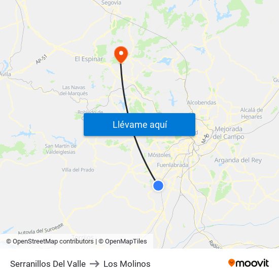 Serranillos Del Valle to Los Molinos map