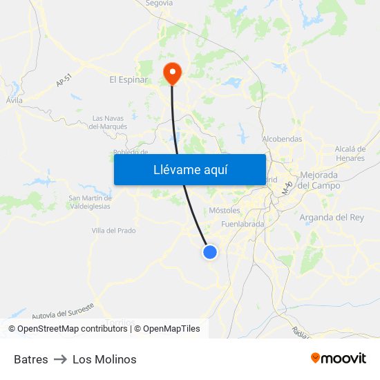 Batres to Los Molinos map