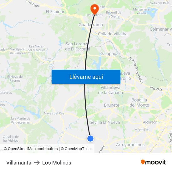Villamanta to Los Molinos map
