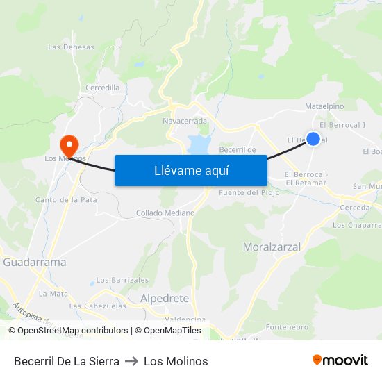 Becerril De La Sierra to Los Molinos map