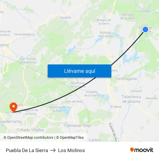 Puebla De La Sierra to Los Molinos map