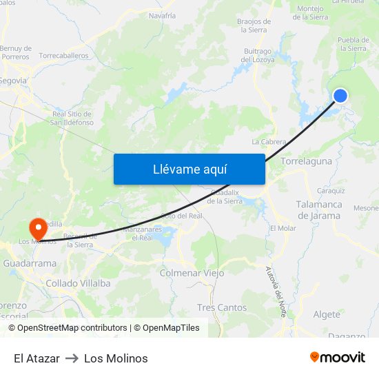 El Atazar to Los Molinos map