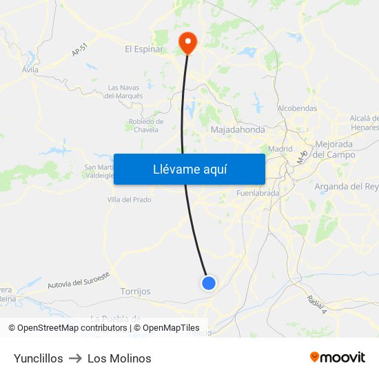 Yunclillos to Los Molinos map