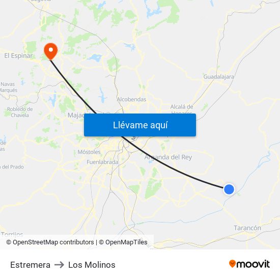 Estremera to Los Molinos map