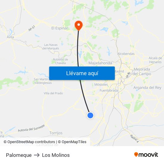 Palomeque to Los Molinos map