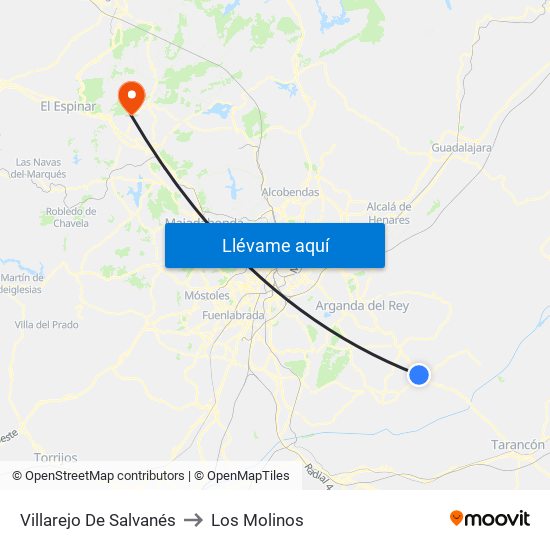 Villarejo De Salvanés to Los Molinos map
