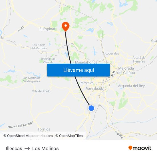 Illescas to Los Molinos map
