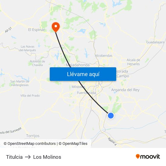 Titulcia to Los Molinos map