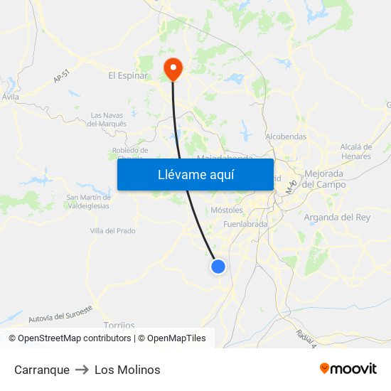 Carranque to Los Molinos map