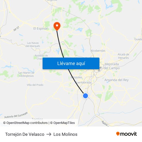 Torrejón De Velasco to Los Molinos map