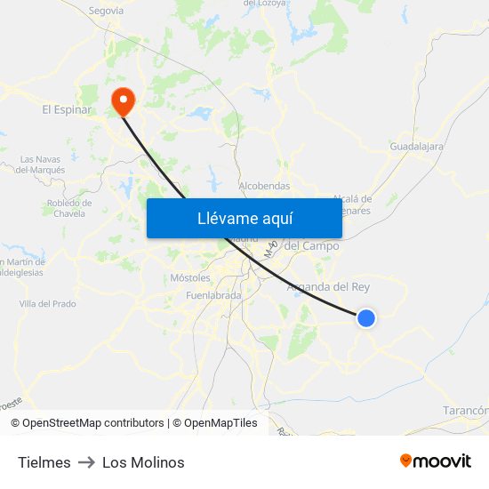 Tielmes to Los Molinos map