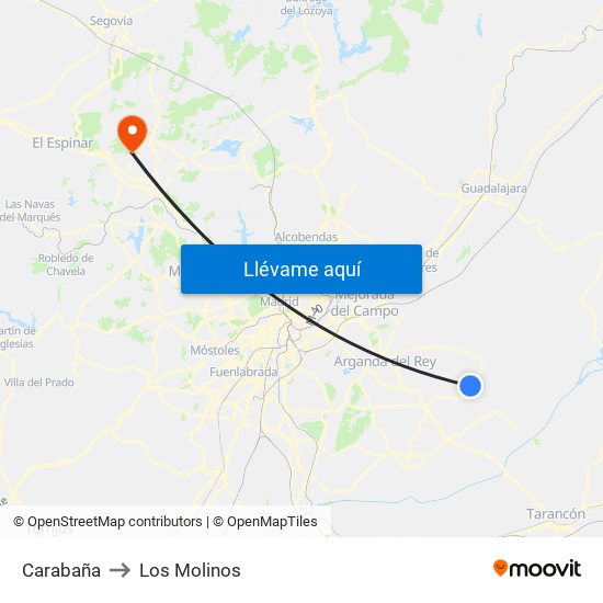 Carabaña to Los Molinos map