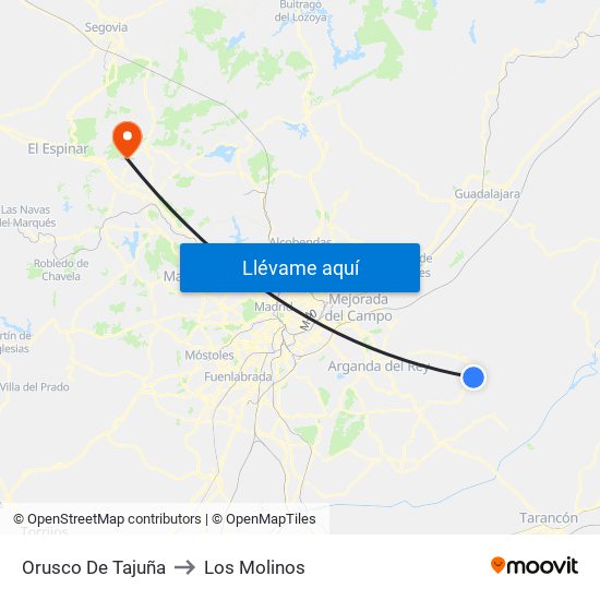 Orusco De Tajuña to Los Molinos map