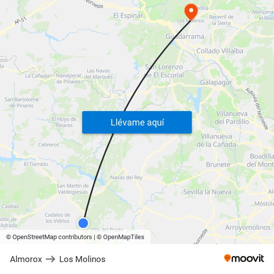 Almorox to Los Molinos map