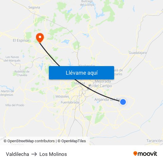 Valdilecha to Los Molinos map