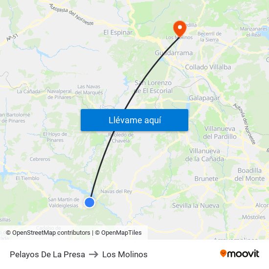 Pelayos De La Presa to Los Molinos map